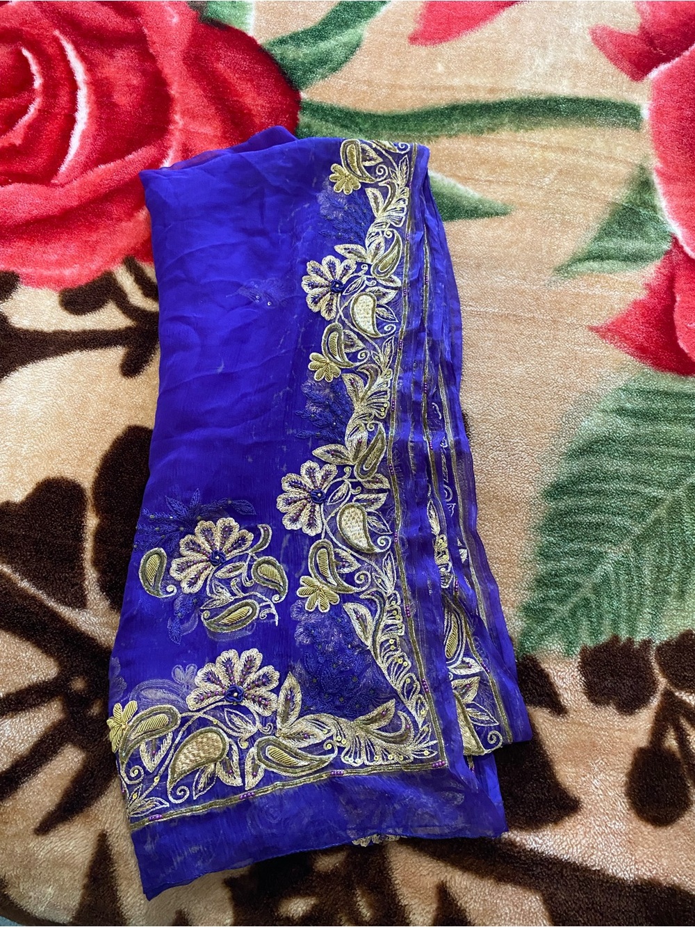 Purple and Gold Embroidered Sheer Scarf - Brand Unspecified - Picture 7 of 7